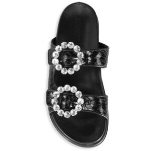 SCHUTZ Ariel Snake embossed crystal embellished slide black sandals Sz 9.5